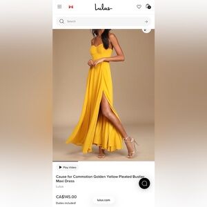 *BNWT* Cause for Commotion Golden Yellow Pleated Bustier Maxi Dress